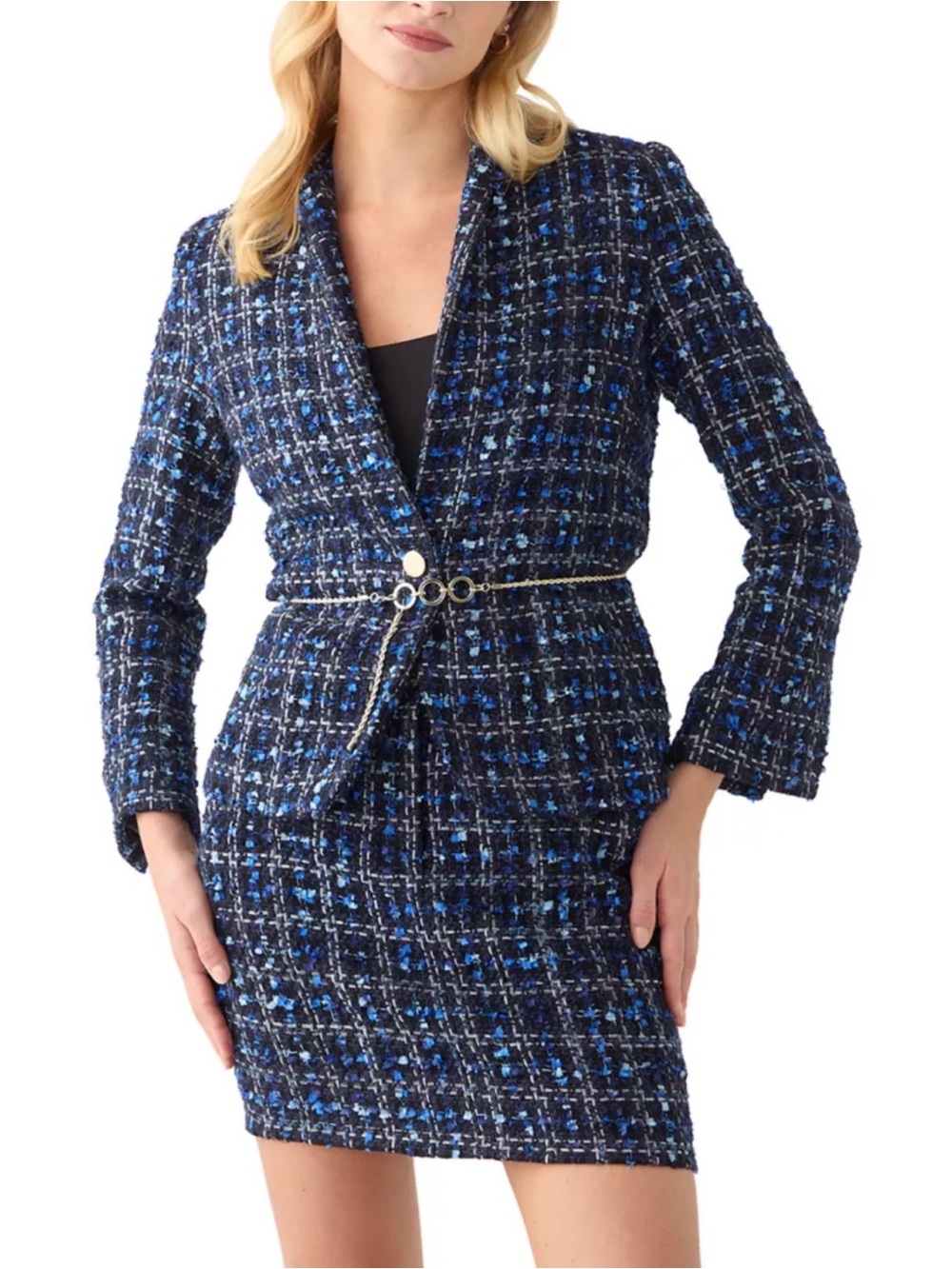 Halston blue tweed blazer/skirt size 8 skirt size 6